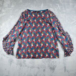 Lafayette 148 Silk Top Medium Flutter Sleeve All Over Print Old Money Classic